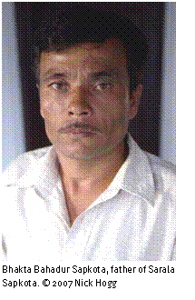 Text Box: 
Bhakta Bahadur Sapkota, father of Sarala Sapkota. © 2007 Nick Hogg
