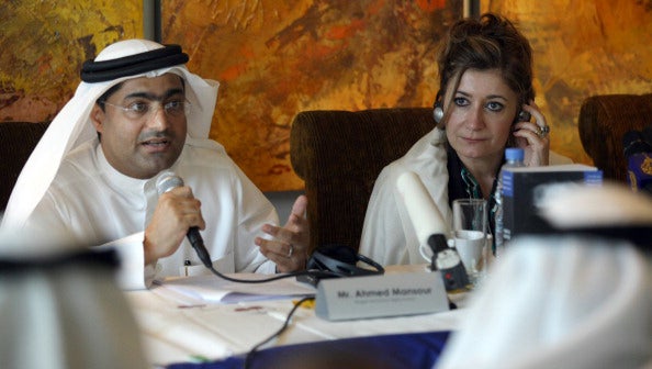 Human Rights activist Ahmed Mansoor speaks at press conference in Dubai on Jan. 26, 2011 (Photo courtesy of Human Rights Watch).