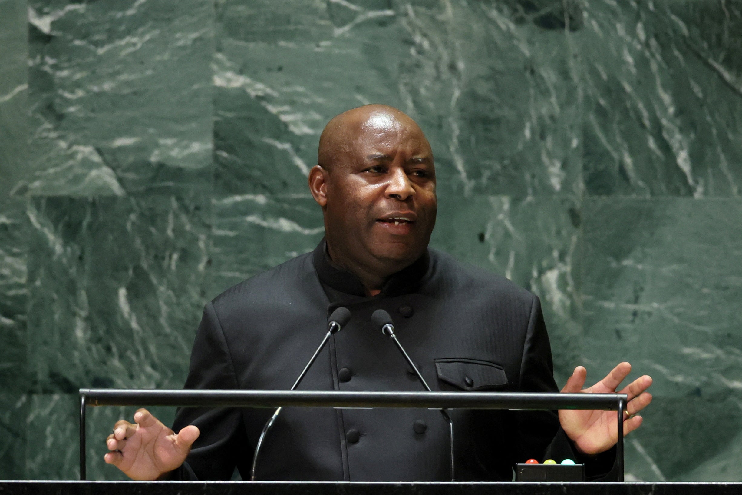 Le président burundais Evariste Ndayishimiye s’adresse à l’assemblée générale des Nations Unies à New York, le 21 septembre 2023.
