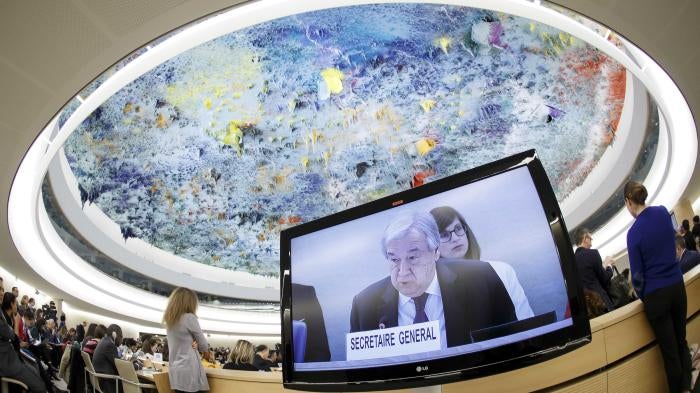 UN Secretary-General Antonio Guterres addresses the opening of the 43rd session of the Human Rights Council