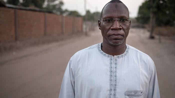 Noureddine Adam, the chief of the FPRC, the main Central African armed group, poses in Birao, northern Central African Republic, on December 20, 2017.