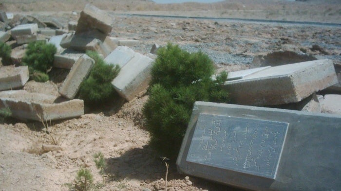 Overturned tombstones in a rural area 