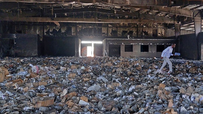 A destroyed medical storage facility in Nyala, the capital of South Darfur province, Sudan, May 2, 2023.