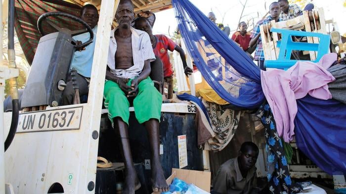 Displaced families camped inside the Tomping UN base in Juba on December 24, 2013, days after the conflict began.