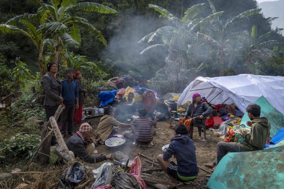 Earthquake survivors living under flimsy shelters in Rukum district, November 6, 2023. 
