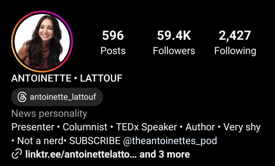 Screenshot der Instagram-Seite der Journalistin Antoinette Lattouf.
