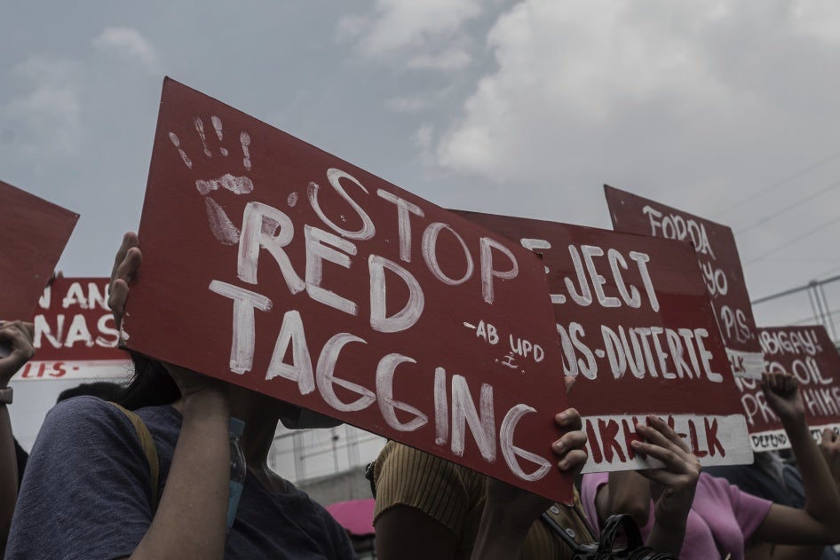 Protesters against “red tagging” gather in Quezon City, Philippines, on July 25, 2022. 