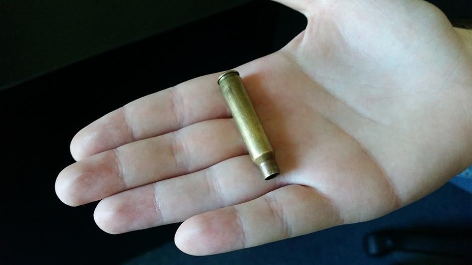 5.56mm bullet casing cartridge collected at protests on August 22, 2015.
