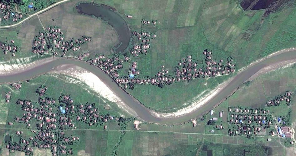 Satellite imagery of four villages in Maungdaw township, northern Rakhine State, on November 6. 