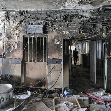 Damaged interior of a prison after a fire