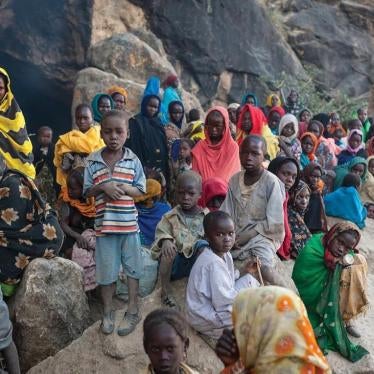 Women and children displaced by attacks of the Sudanese government Rapid Support Forces outside caves in rebel-controlled territory in Jebel Marra, Darfur, March 2, 2014. 