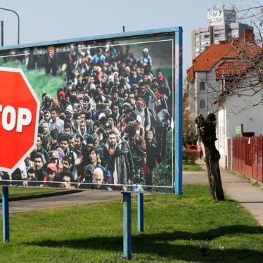 An anti-immigration poster by Viktor Orban's Fidesz party during Hungary's April 2018 elections, April 8, 2018, Gyongyos, Hungary. 
