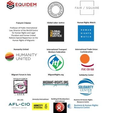 Logos of civil society organizations and trade unions. 