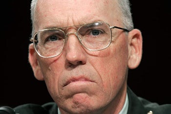 U.S. Maj. Gen. Geoffrey Miller, deputy commander of prison operations in Iraq, testifies about Iraqi prisoner abuse before the Senate Armed Services Committee, May 19, 2004. (Photo: Larry Downing/Reuters).