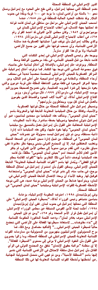 The Israeli Role in the Zone