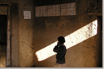 An abandoned girls’ school in Wardak province, just south of Kabul, vacated in late 2005 because students discovered an explosive device left inside. A threatening “night letter” ordering the school to be closed was left at the local mosque before the attempted attack. © 2005 HRW/Saman Zia-Zarifi.
