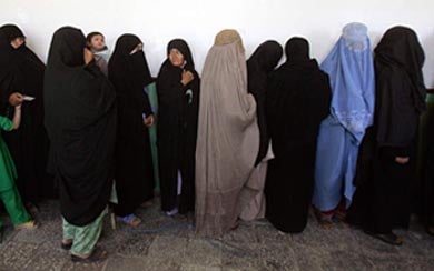 Women voters in Kandahar lining up to vote earlier this morning. (c) 2005 Reuters