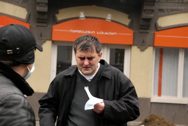 Georgia’s ombudsman, Sozar Subari, was beaten by riot police using truncheons as he attempted to prevent an attack on a peaceful demonstrator in downtown Tbilisi on November 7, 2007.  orgia’s ombudsman, Sozar Subari, was beaten by riot police using truncheons as he attempted to prevent an attack on a peaceful demonstrator in downtown Tbilisi on November 7, 2007.  