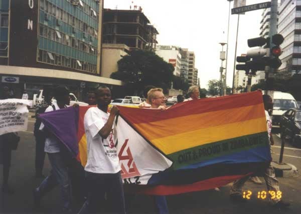 2.LGBT marchers join the Human Rights Day demonstration for the first time, Harare, Zimbabwe, December 10 © 1998 Scott Long/Human Rights Watch.


