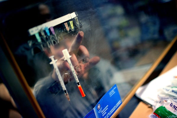 Injection drug users at a needle exchange point. &copy; 2007 Lorena Ros

