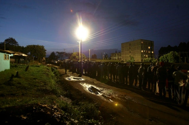 Kenyans registered to vote in record numbers for the presidential and parliamentary elections on December 27, 2007, the country's first multi-party polls since the 24-year presidency of Daniel Arap Moi ended in 2002. Mwai Kibaki, the incumbent and a former minister in Moi's government, led the Party of National Unity (PNU) and Raila Odinga, a former political prisoner, led the Orange Democratic Movement (ODM).  In opinion polls the ODM was widely predicted to prevail.  Turnout was higher than Kenya had ever seen. &copy; 2007 Reuters
