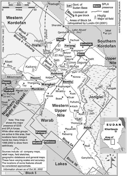 Map C: OIL ACTIVITY AND THE SCENE OF WAR IN WESTERN UPPER NILE, AS OF OCTOBER 31, 2002