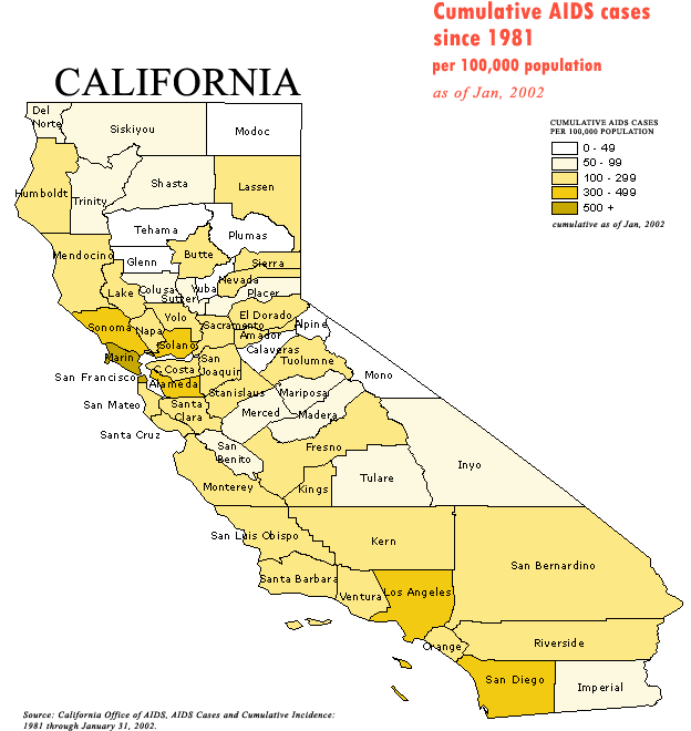Cumulative AIDS cases in California since 1981