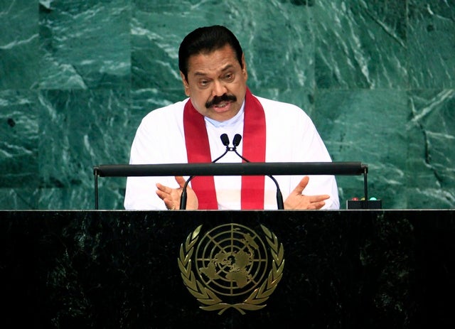 Mahinda Rajapaksa speaks at UN headquarters in New York, September 22, 2010.