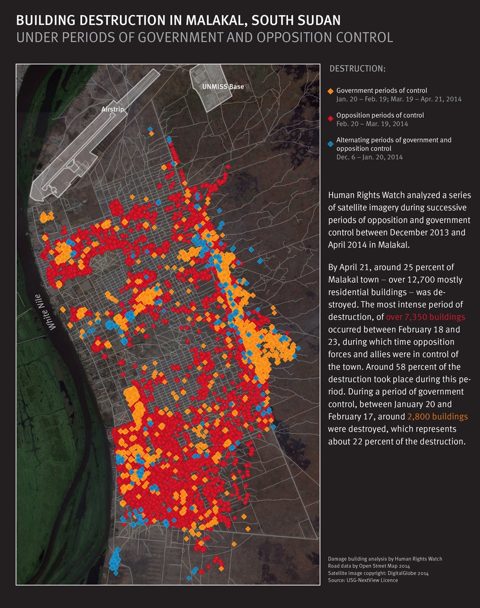 Map of building destruction in Malakal, South Sudan