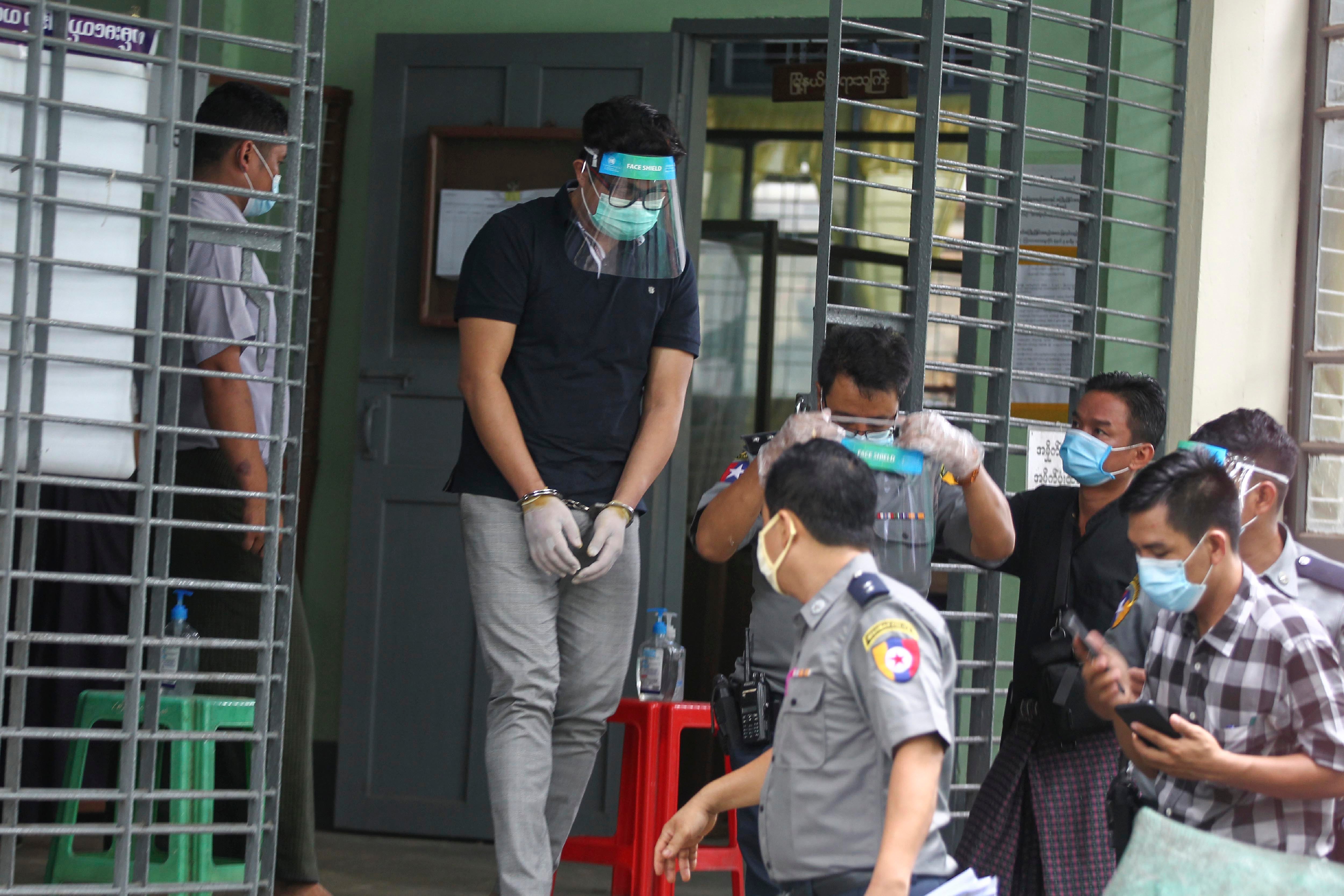 Pastor David Lah leaves court after an appearance on charges filed against him for holding religious services in April, Yangon, Myanmar, May 20, 2020.