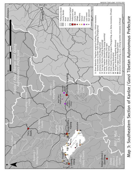 Map 3: Southeastern Section of Kardze/Ganzi Tibetan Autonomous Prefecture