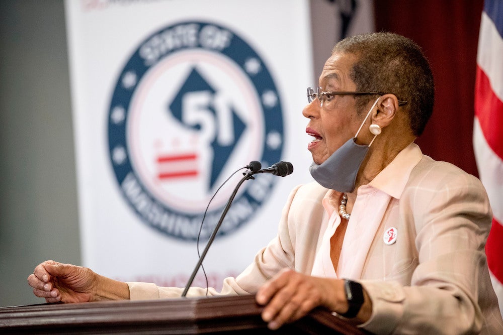 Delegate Eleanor Holmes Norton, D-D.C., speaks at a news conference on District of Columbia statehood on Capitol Hill, Tuesday, June 16, 2020, in Washington. 