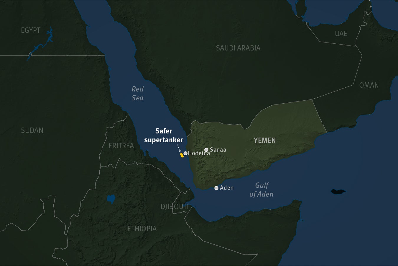 map of tanker location off the coast of Yemen