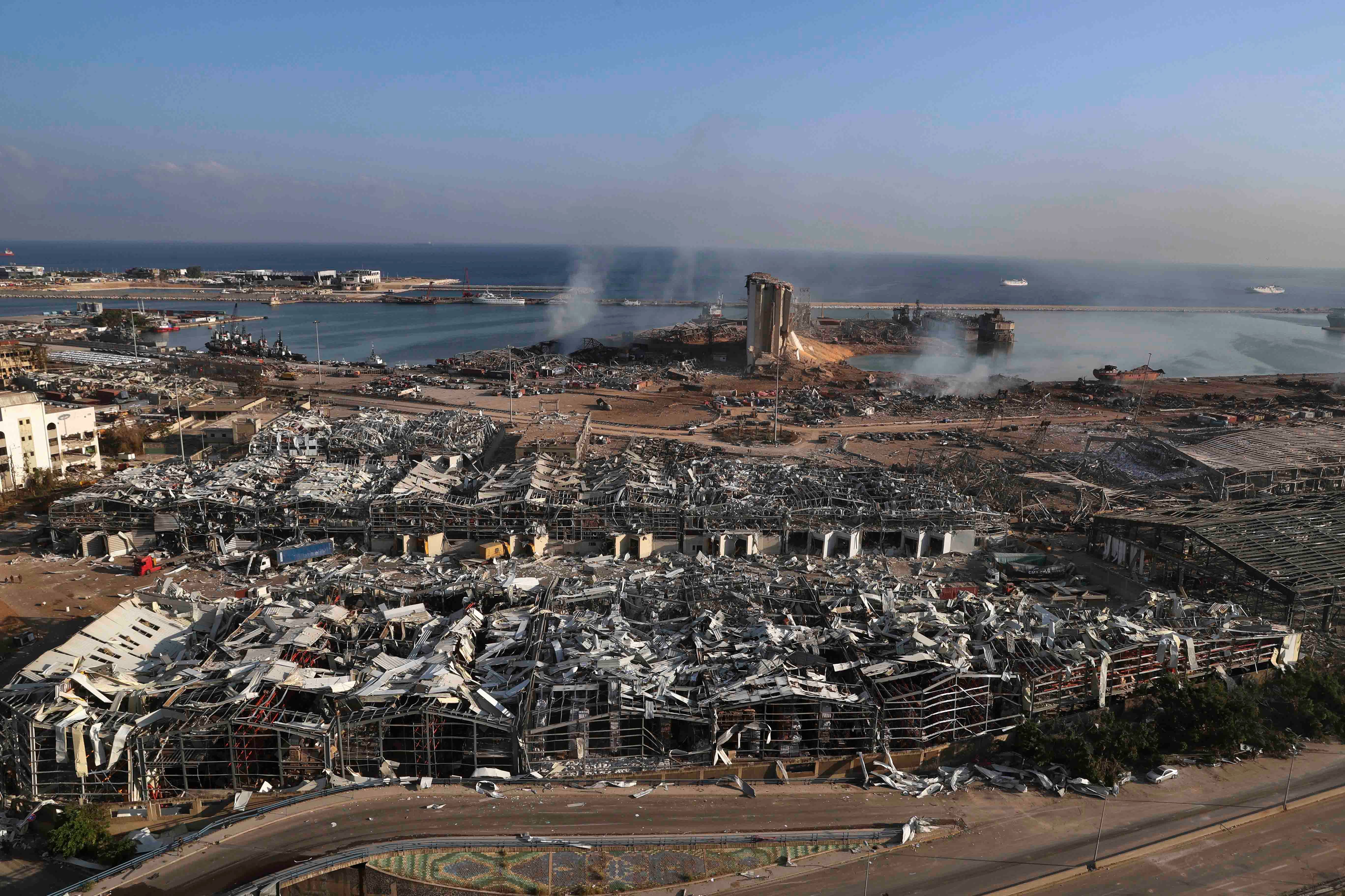 Le quartier du port de Beyrouth, au Liban, partiellement détruit suite à la double explosion du 5 août 2020.