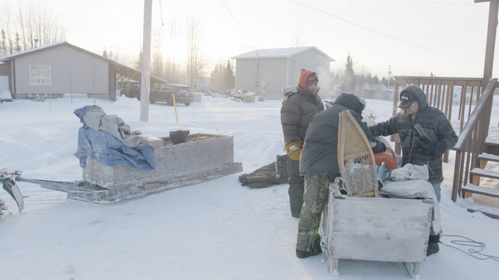 Weenusk First Nations members packing their sleds ahead of a hunt near Peawanuck, Ontario, December 14, 2019.