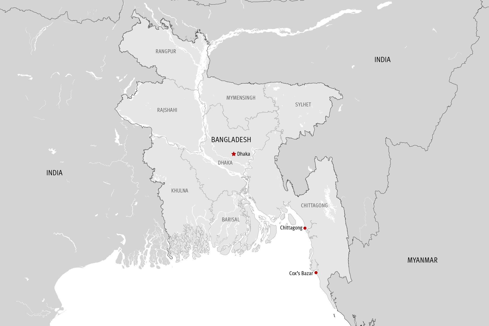A map showing the provinces of Bangladesh