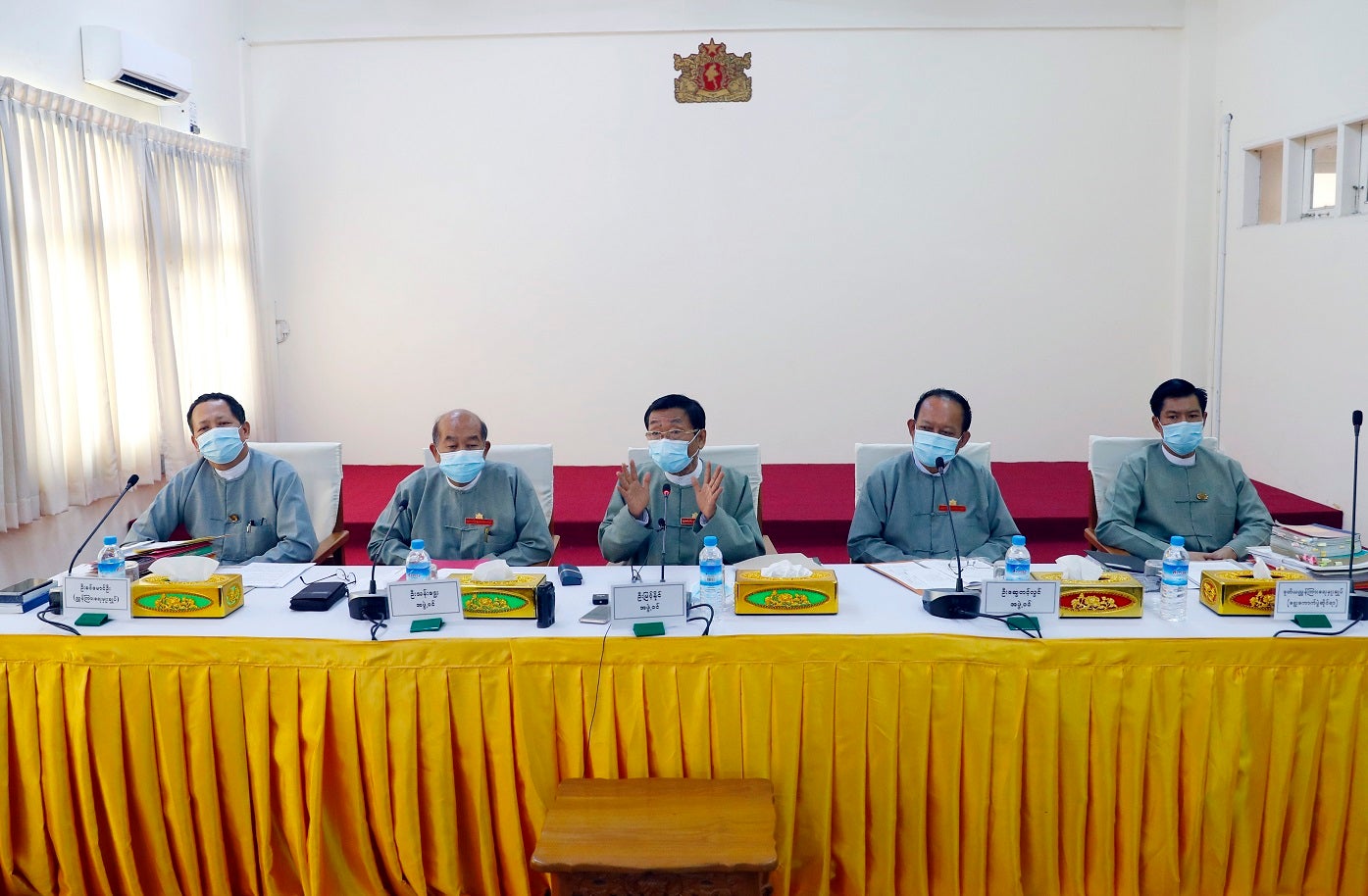Members of the Union Election Commission  during a press conference in Naypyitaw, Myanmar on Thursday, June 4, 2020. 