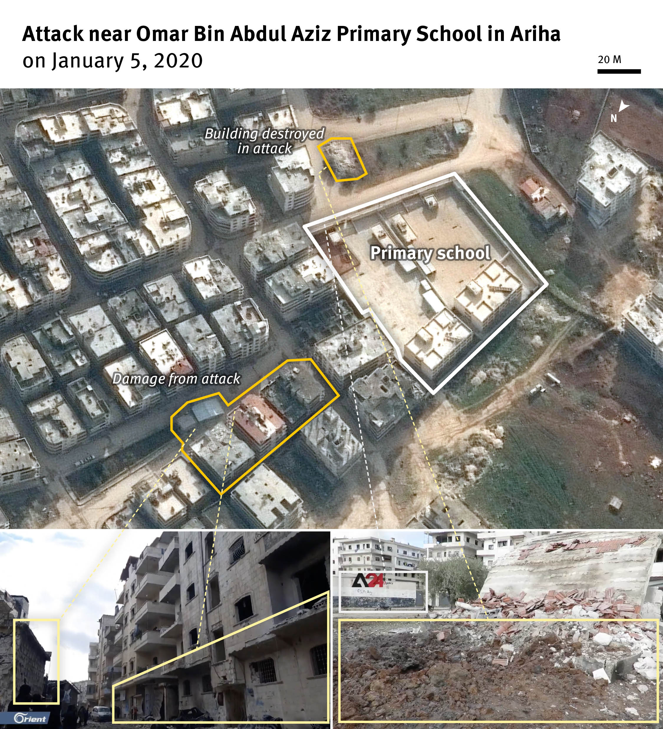 Satellite imagery showing an attack on a primary school on January 5, 2020