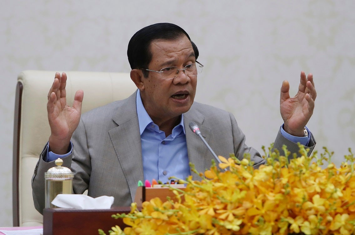 Cambodia's Prime Minister Hun Sen gives a speech in Phnom Penh, Cambodia on Thursday, January 30, 2020.