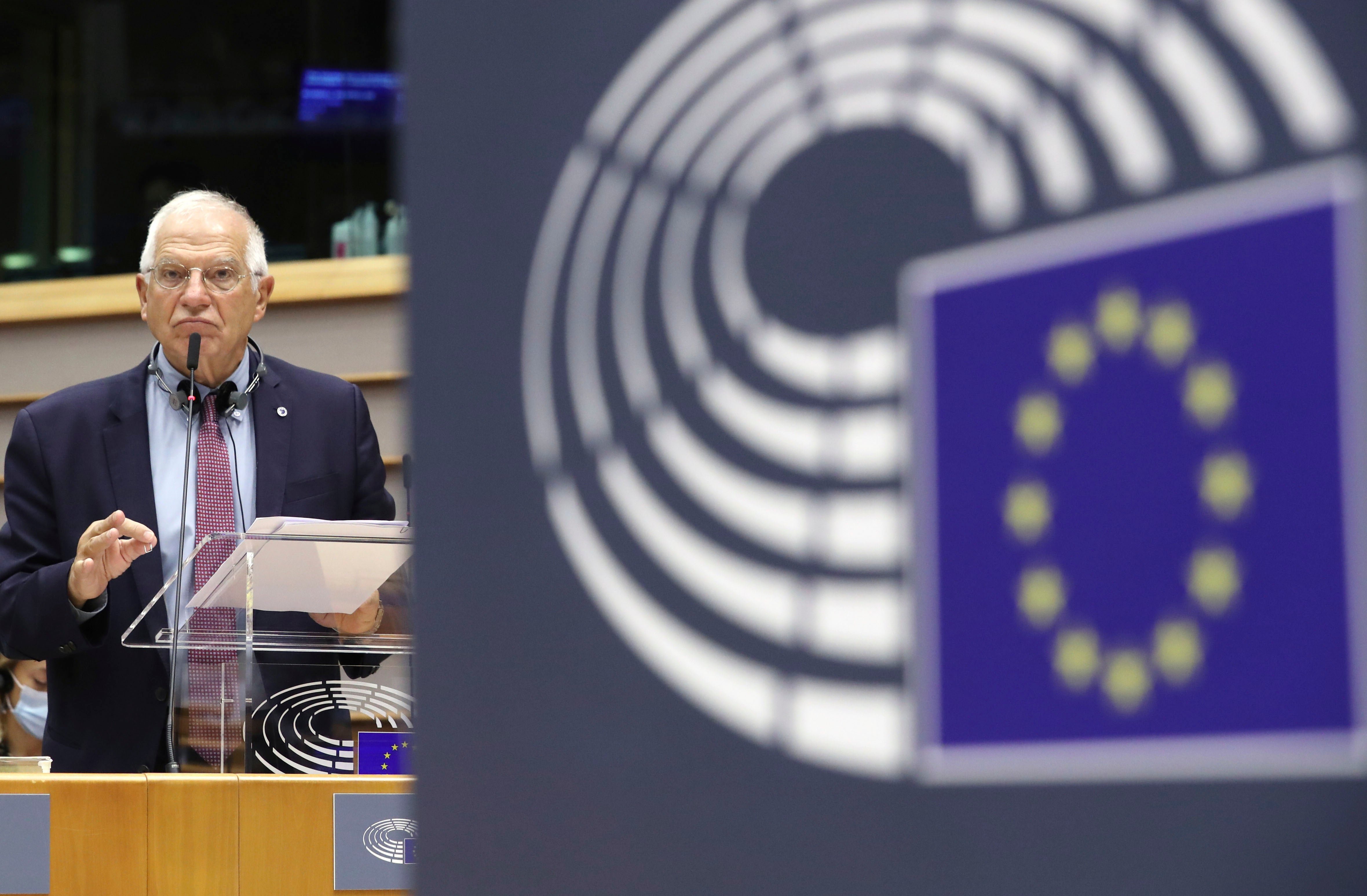 European Union foreign policy chief Josep Borrell in Brussels, Wednesday, Oct. 7, 2020.