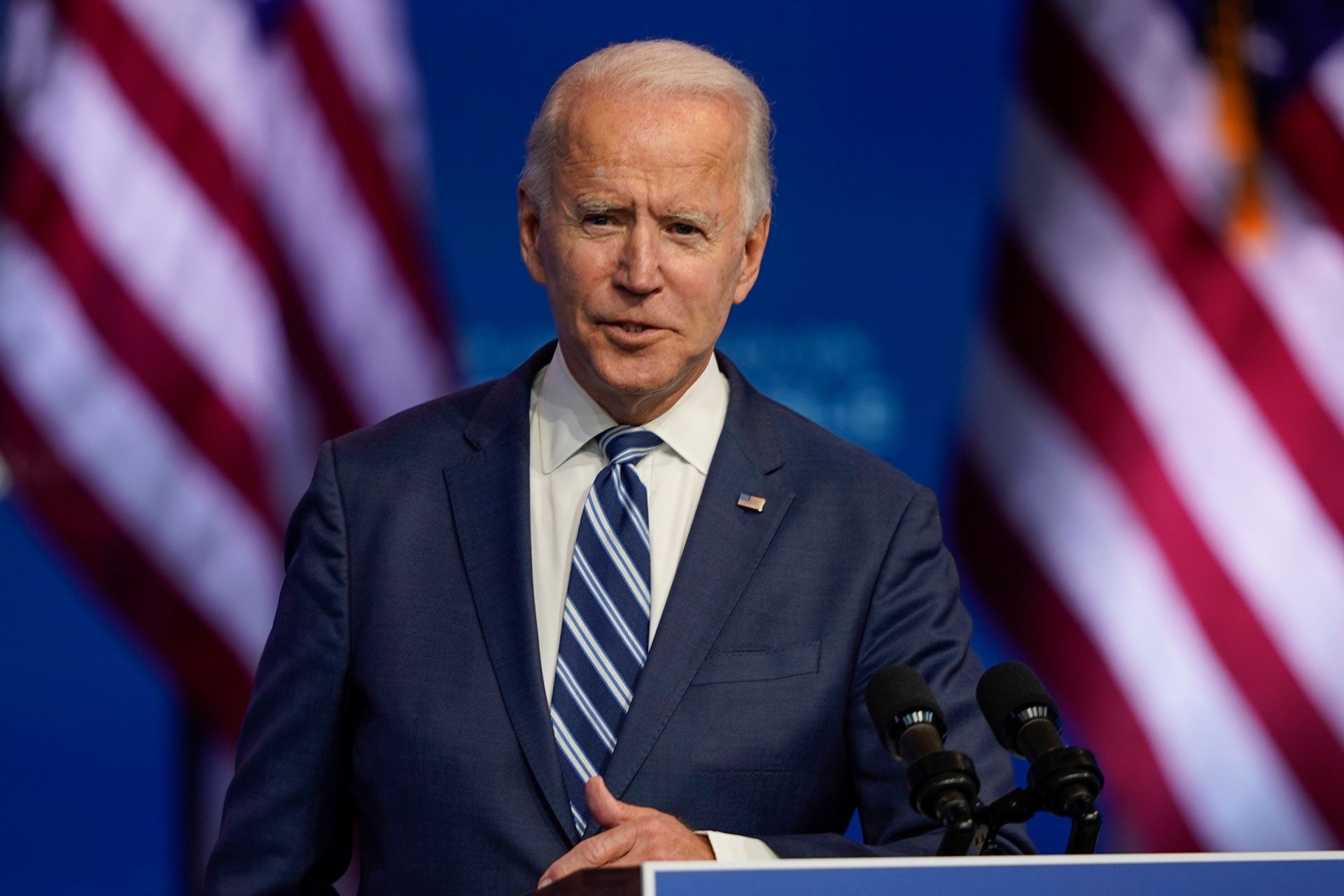 President-elect Joe Biden speaks at The Queen theater in Wilmington, Delaware, November 10, 2020.