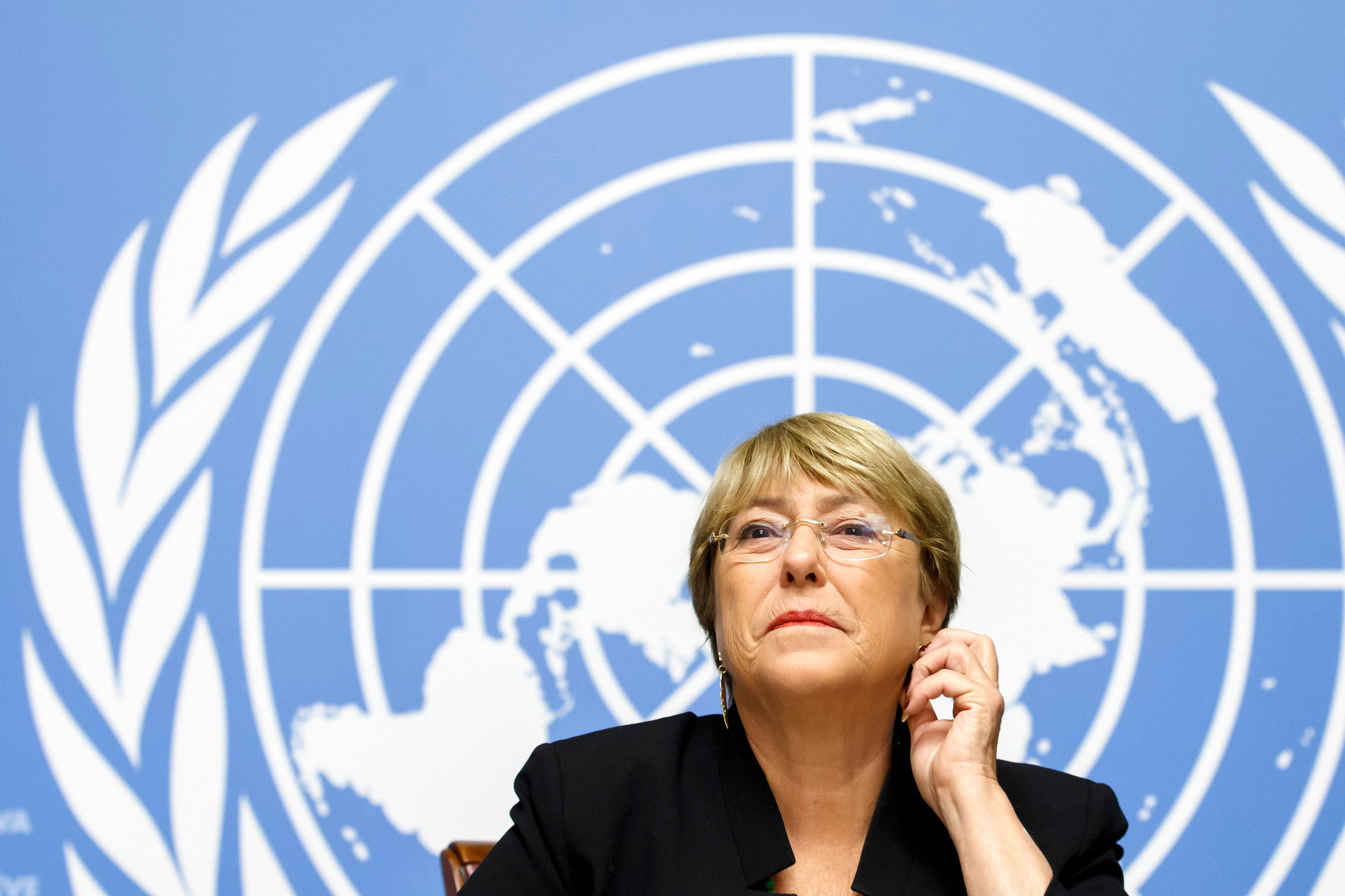 聯合國人權事務高級專員米歇爾・巴切萊特（Michelle Bachelet）出席瑞士日內瓦聯合國總部新聞發佈會，2019年9月4日。