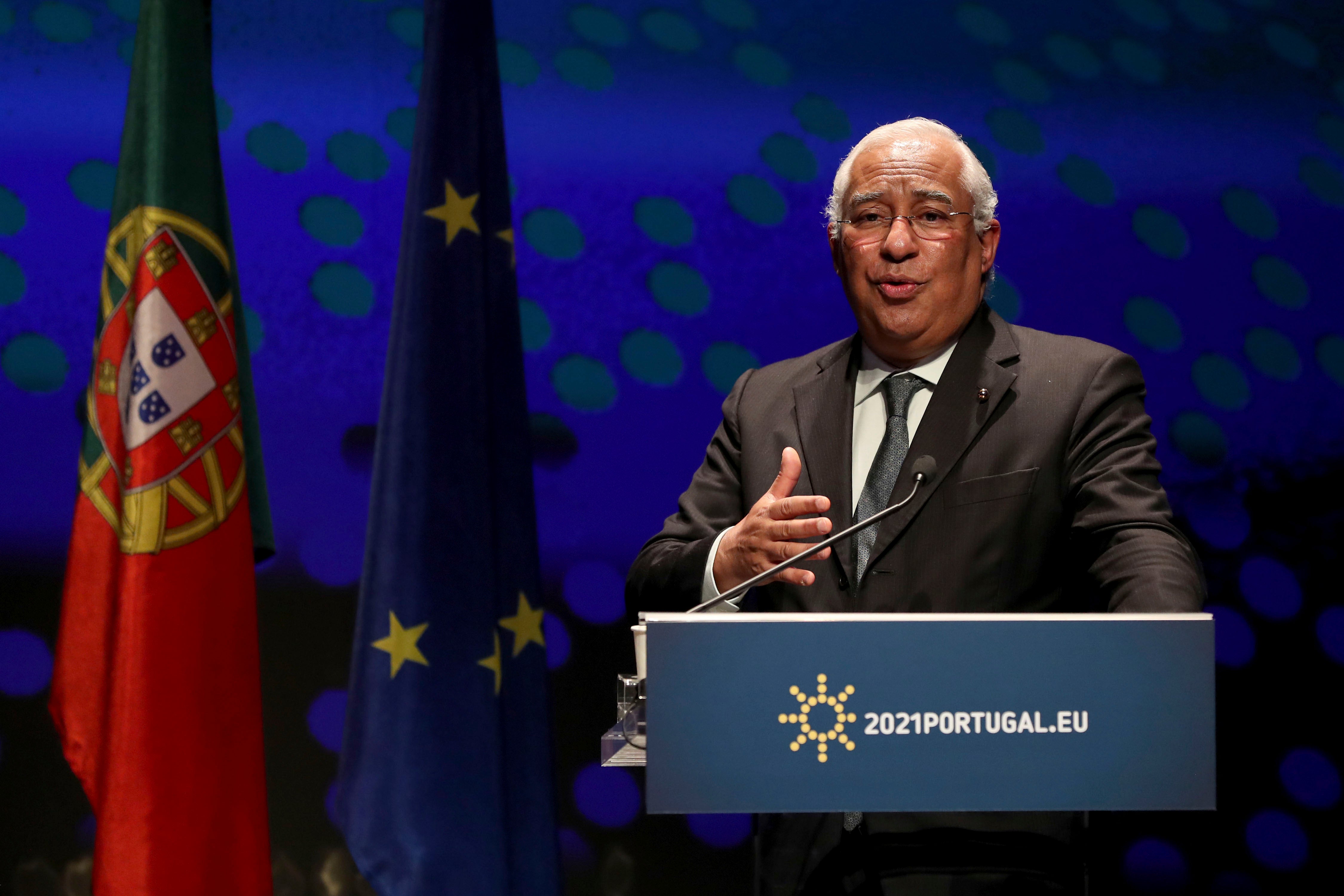 Portugal Prime Minister Antonio Costa at a press conference at the Belem Cultural Center in Lisbon, Friday, January 15, 2021.