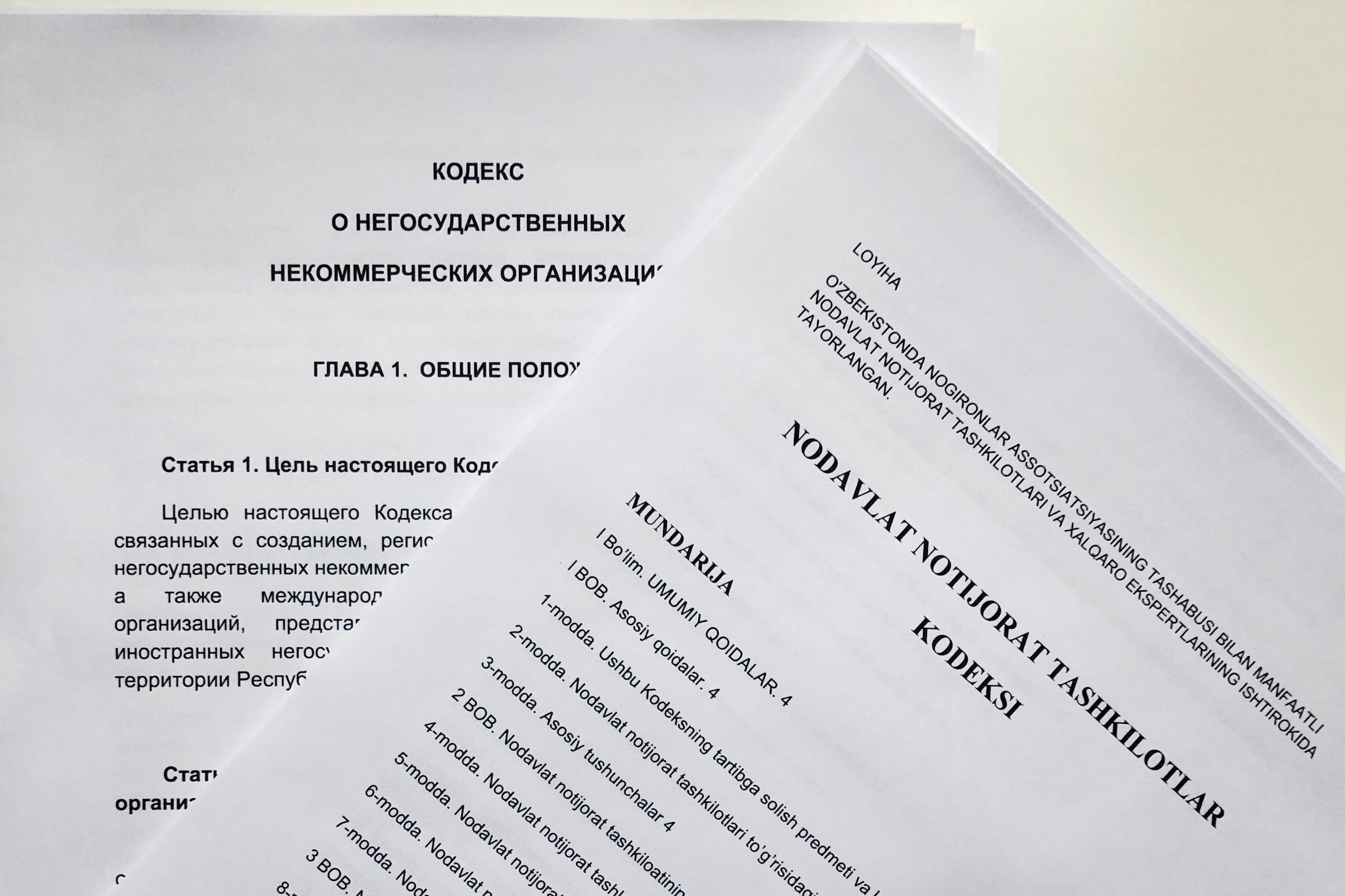 Two alternative NGO codes developed by representatives of local groups and international experts in Russian and Uzbek.