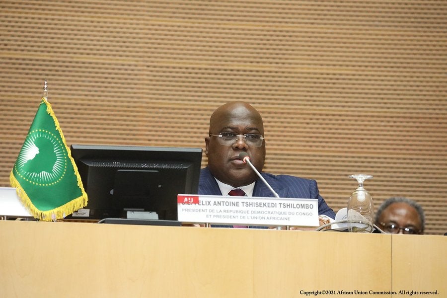 Tshisekedi speaking at AU conference