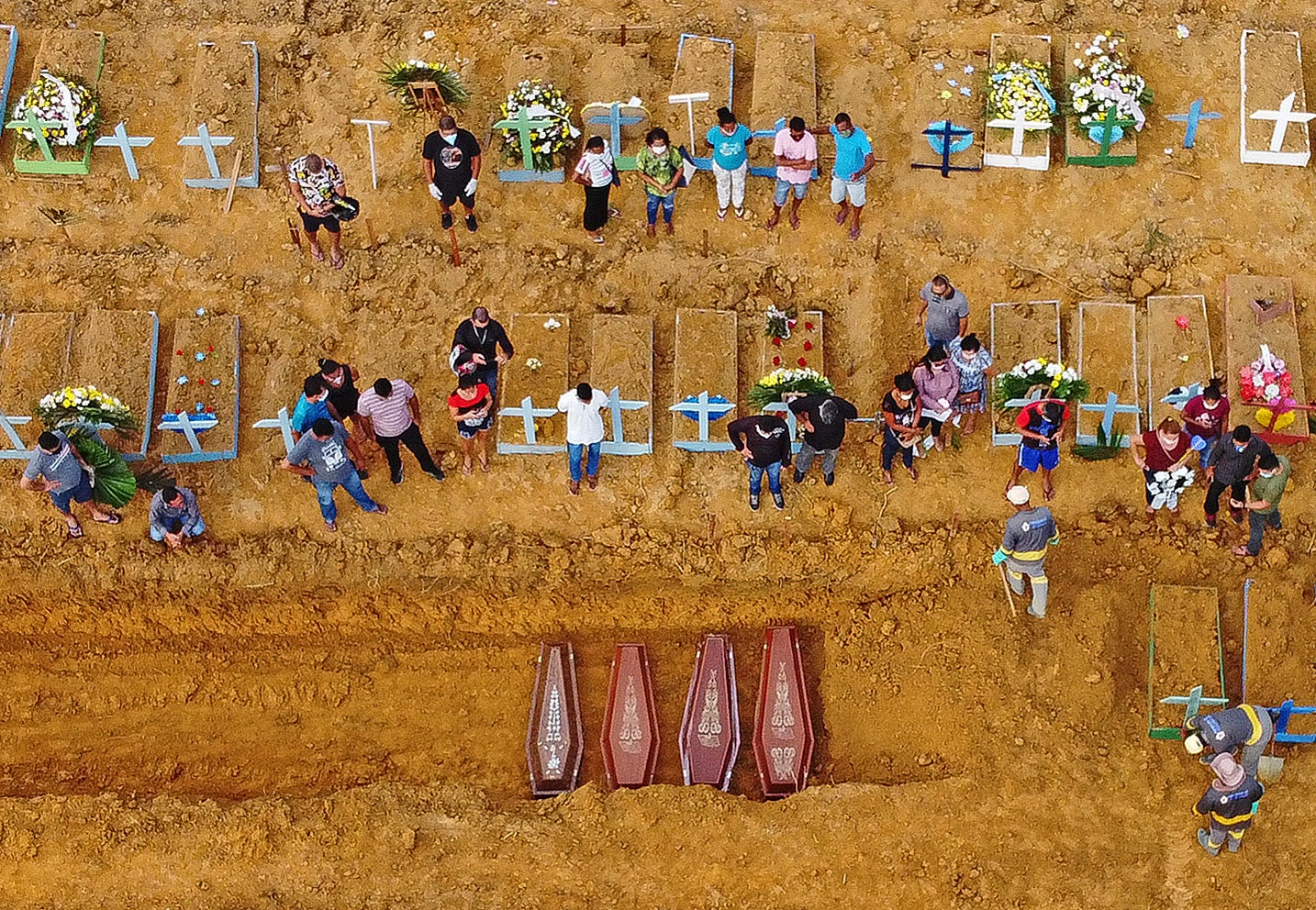 An overhead view of a cemetery