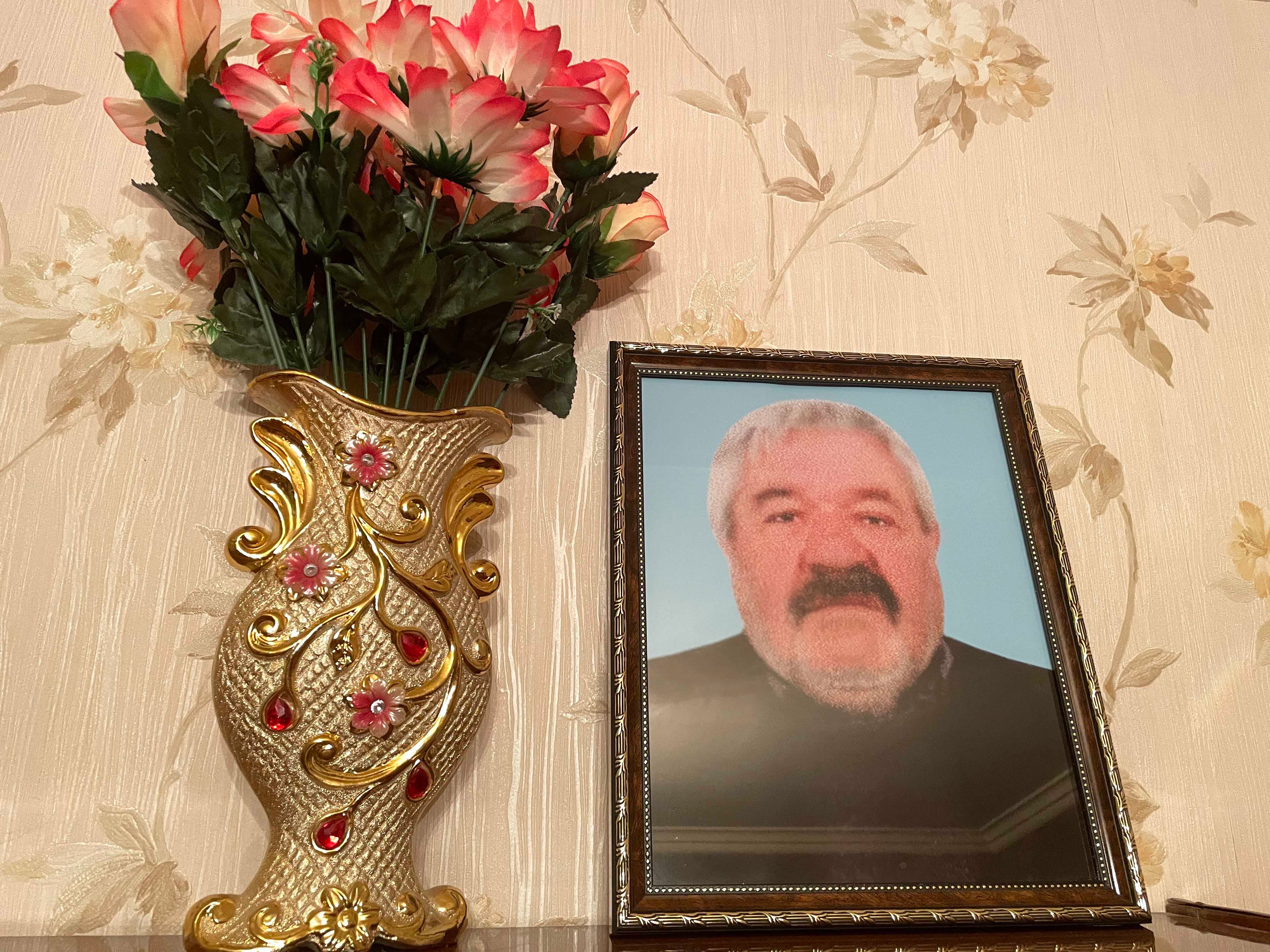 A portrait of Eduard Shakhkeldyan  at the apartment in Stepanakert where his family is temporarily staying.