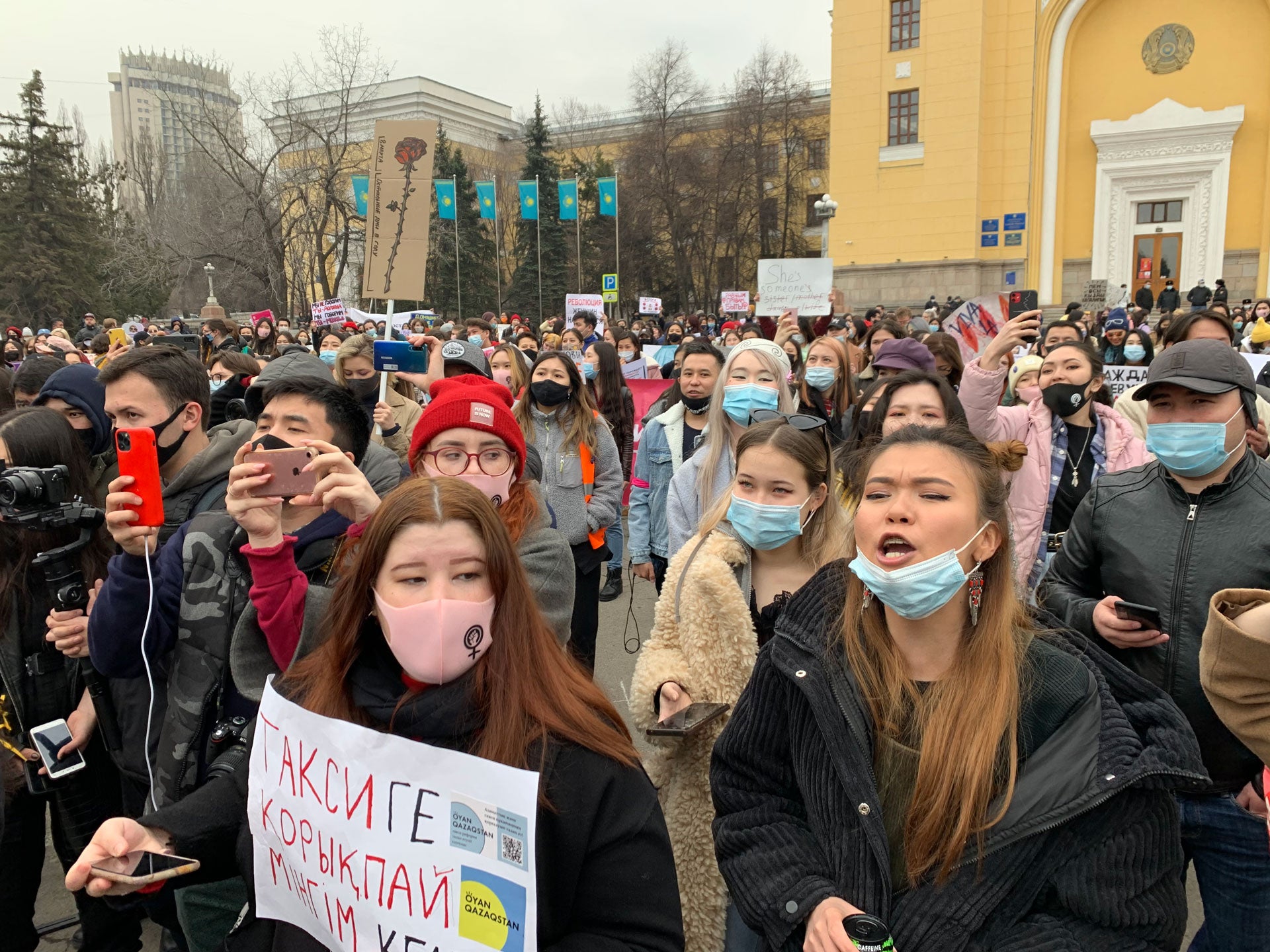 International Women’s Day march in Almaty, Kazakhstan, March 8, 2021. 