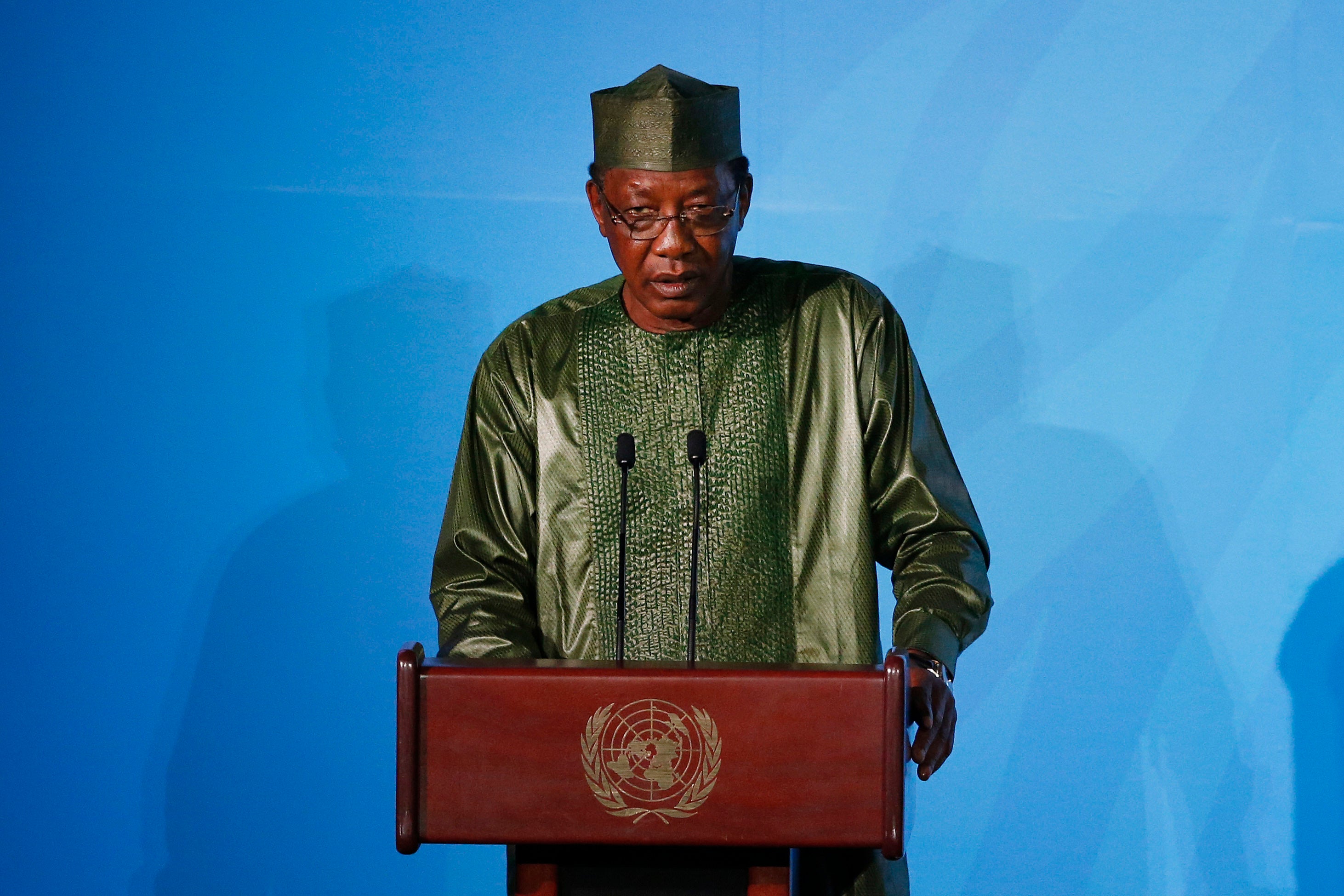 Recently deceased Chadian President Idriss Déby Itno seen here addressing the Climate Action Summit at the United Nations General Assembly, at UN headquarters on Monday, Sept. 23, 2019  