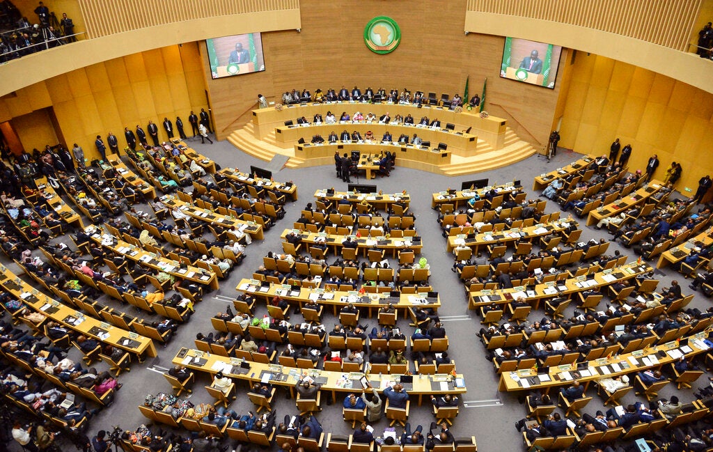 Delegates attend the opening session of the 33rd African Union (AU) Summit at the AU headquarters in Addis Ababa, Ethiopia on Feb. 9, 2020.